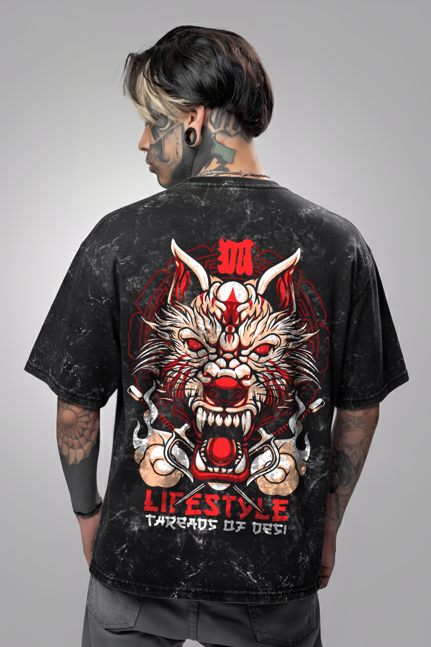 Wolf Acid Washed Oversized Tee